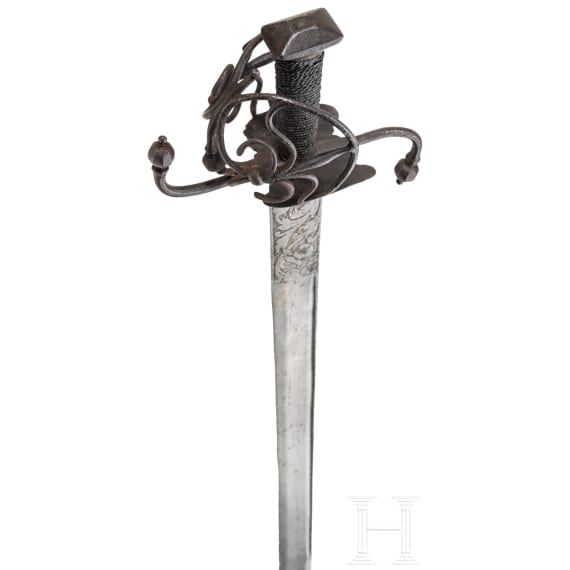 A German landsknecht's basket-hilt sword with etched blade, ca. 1580
