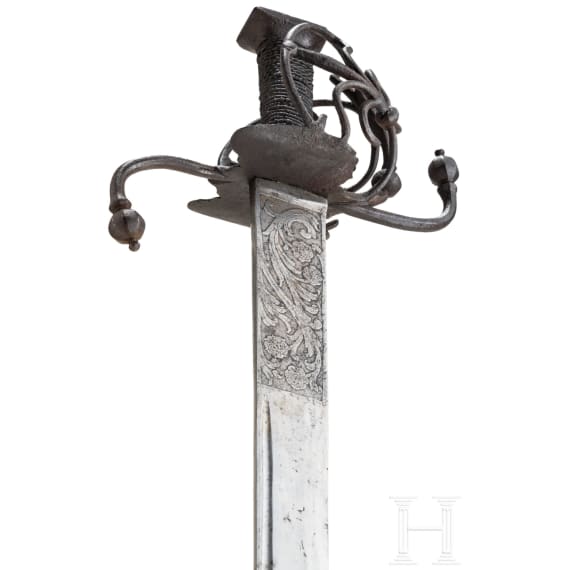 A German landsknecht's basket-hilt sword with etched blade, ca. 1580