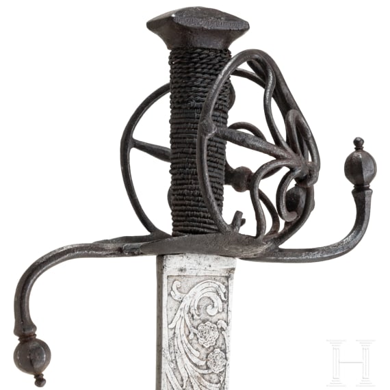 A German landsknecht's basket-hilt sword with etched blade, ca. 1580