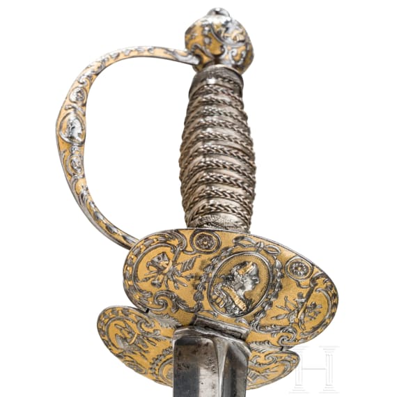 Bedeutender eisengeschnittener Galadegen mit den Portraitb&uuml;sten der franz&ouml;sischen K&ouml;nige, Frankreich, um 1730