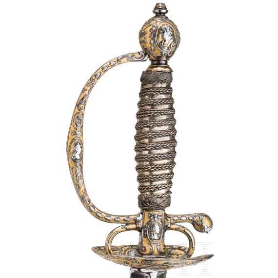 Bedeutender eisengeschnittener Galadegen mit den Portraitb&uuml;sten der franz&ouml;sischen K&ouml;nige, Frankreich, um 1730
