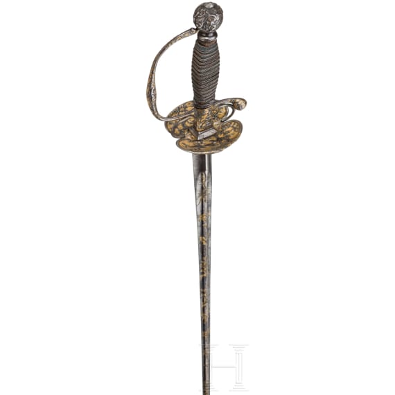 Eisengeschnittene Galadegen mit jagdlichem Dekor, Frankreich, um 1730
