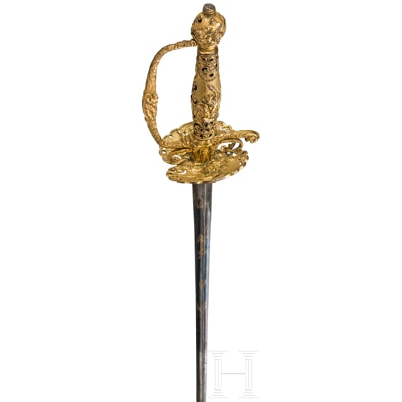 Vergoldeter Galadegen mit Darstellung der Aufgaben des Herkules, Frankreich, um 1740
