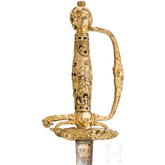 Vergoldeter Galadegen mit Darstellung der Aufgaben des Herkules, Frankreich, um 1740