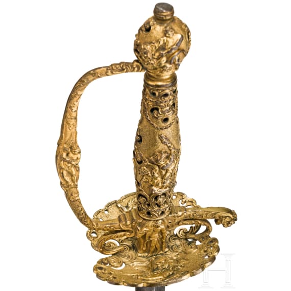 Vergoldeter Galadegen mit Darstellung der Aufgaben des Herkules, Frankreich, um 1740