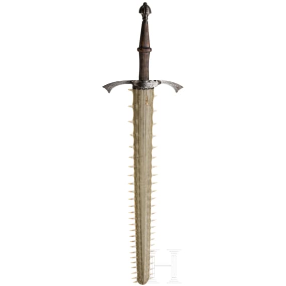 A Victorian German two-handed sword with sawfish blade in Renaissance style, 19th century