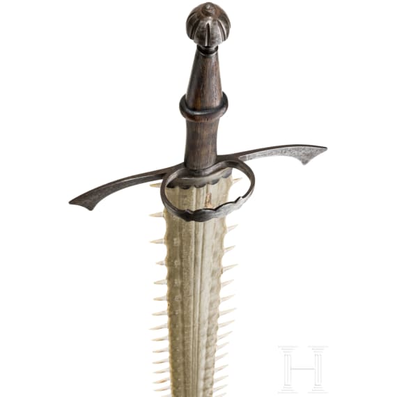 A Victorian German two-handed sword with sawfish blade in Renaissance style, 19th century