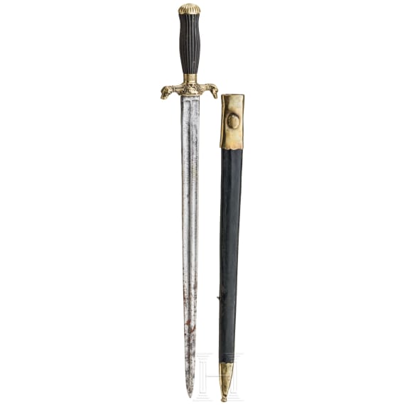 A French hunting hanger with brass mountings, 19th century