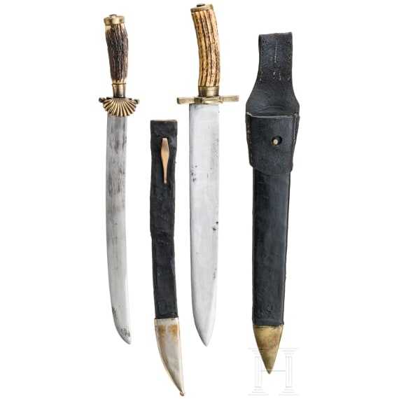 A German hunting trousse and a hunting hanger, mid-19th century