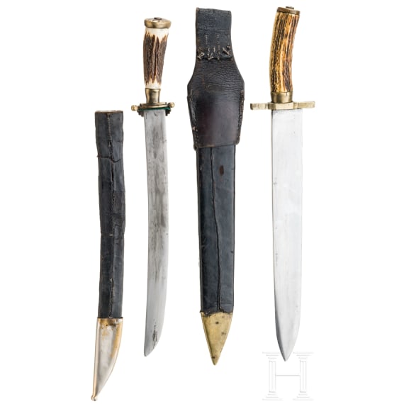 A German hunting trousse and a hunting hanger, mid-19th century