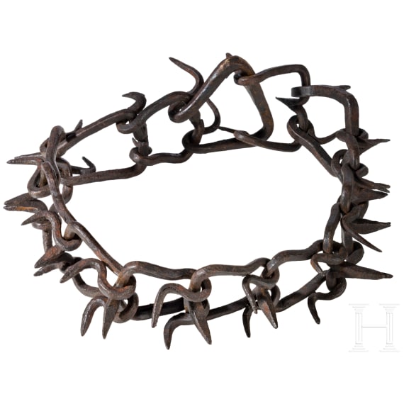 A German iron spiked dog collar, 17th/18th century