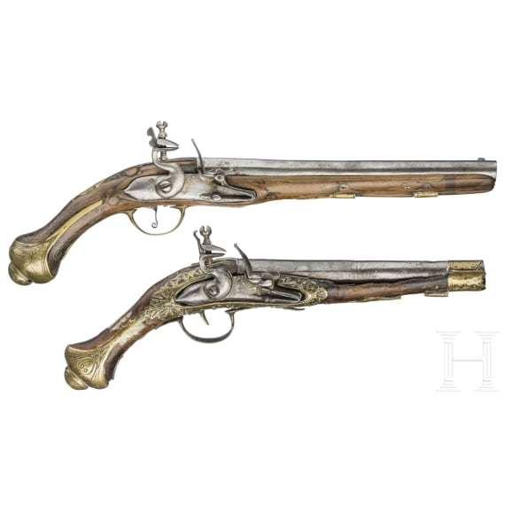 Two Oriental flintlock pistols, probably from the Balkans, circa 1850