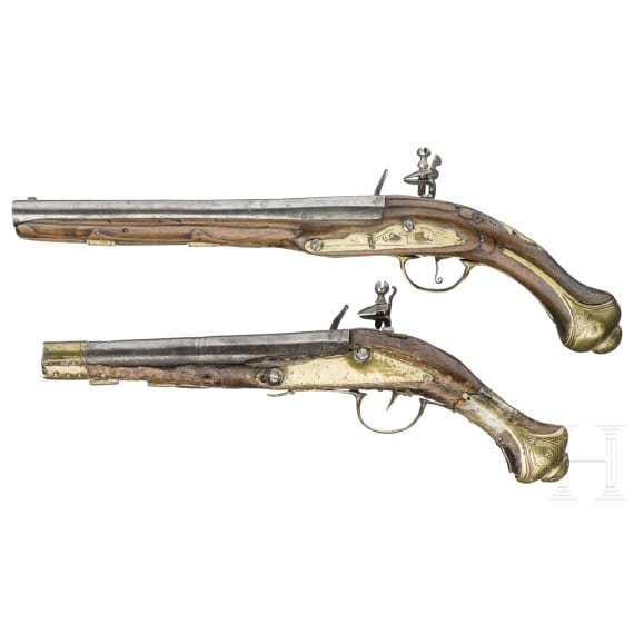 Two Oriental flintlock pistols, probably from the Balkans, circa 1850