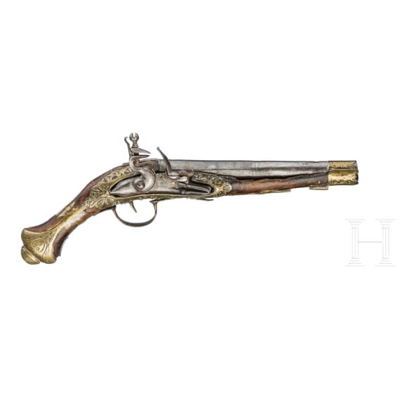 Two Oriental flintlock pistols, probably from the Balkans, circa 1850