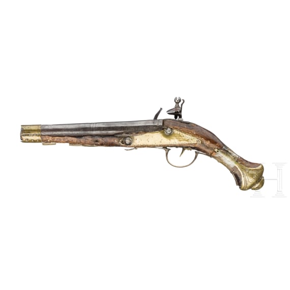 Two Oriental flintlock pistols, probably from the Balkans, circa 1850