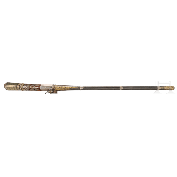 Goldeingelegtes Miquelet-T&uuml;fek mit Silber-, Shiras- und Beineinlagen, osmanisch, 18. Jhdt.
