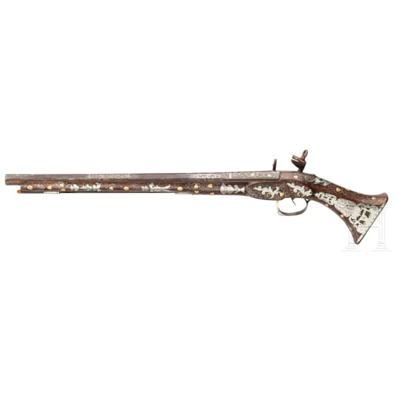 Lange Gold- und Silberbeschlagener Miqueletschlosskarabiner, osmanisch, 19. Jhdt.
