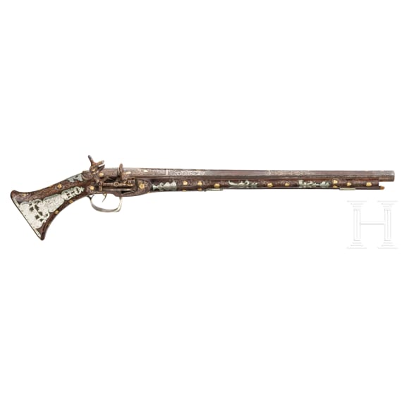 Lange Gold- und Silberbeschlagener Miqueletschlosskarabiner, osmanisch, 19. Jhdt.