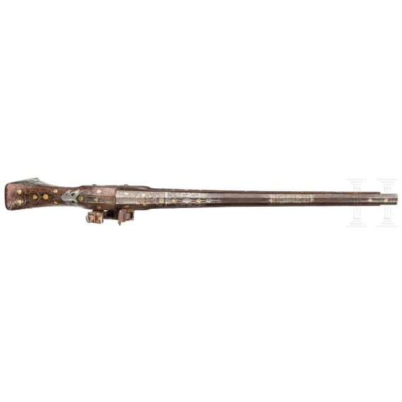 Lange Gold- und Silberbeschlagener Miqueletschlosskarabiner, osmanisch, 19. Jhdt.