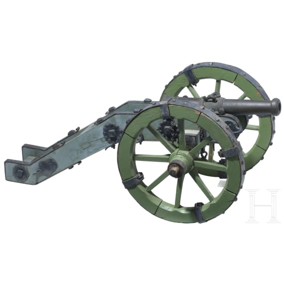 Bronzene Modellkanone mit Lafette, deutsch, sp&auml;tes 18. Jhdt.