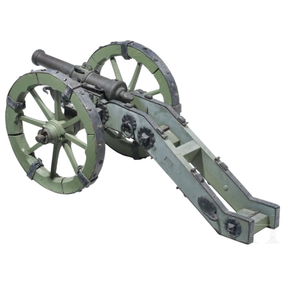 Bronzene Modellkanone mit Lafette, deutsch, sp&auml;tes 18. Jhdt.
