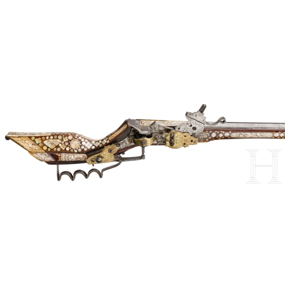 A Silesian wheellock rifle (tschinke) with Ottoman Damascus barrel, circa 1620