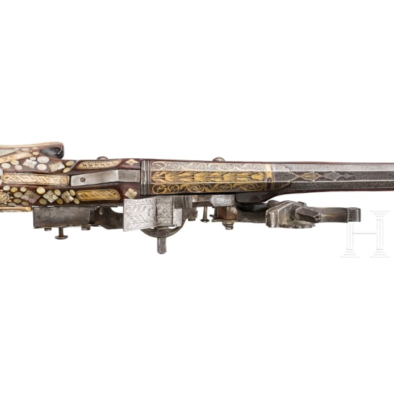 A Silesian wheellock rifle (tschinke) with Ottoman Damascus barrel, circa 1620