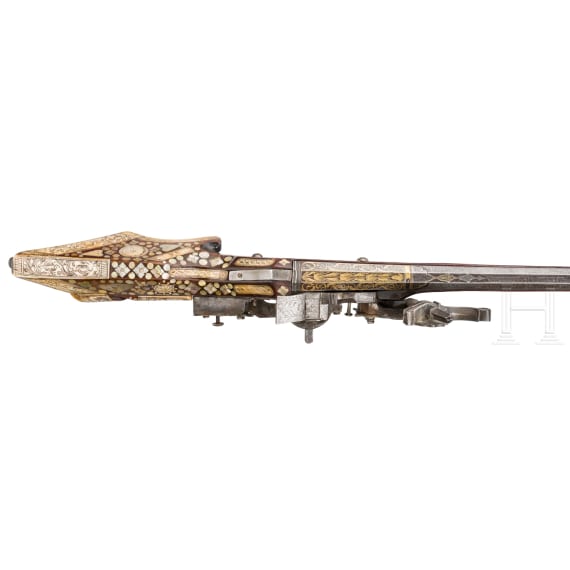 A Silesian wheellock rifle (tschinke) with Ottoman Damascus barrel, circa 1620