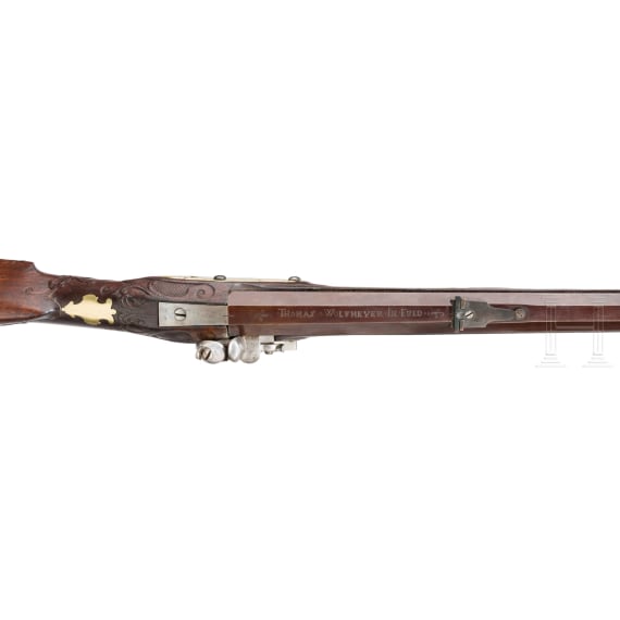 A heavy German flintlock rifle, Wolfmeyer in Fulda, circa 1760