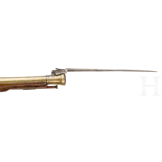 An English blunderbuss with spring loaded bayonet, Mewis & Co. in Birmingham, late 18th century