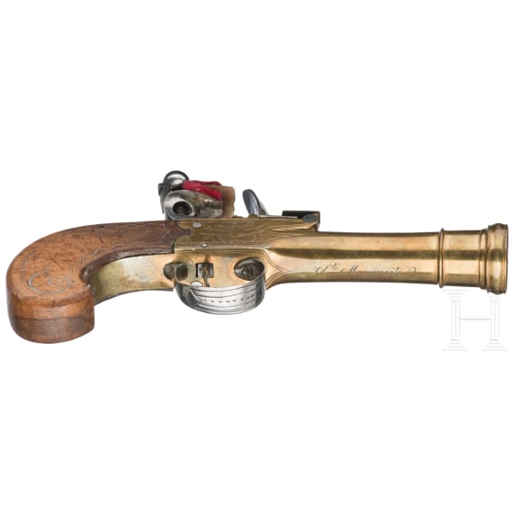 A pair of French flintlock blunderbuss pistols, circa 1760