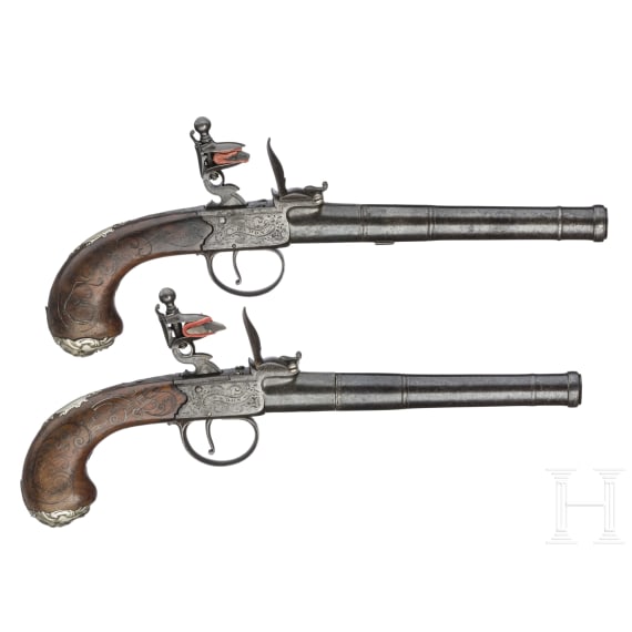 A Pair of Queen Anne flintlock pistols, Brueton in Birmingham, circa 1710/20