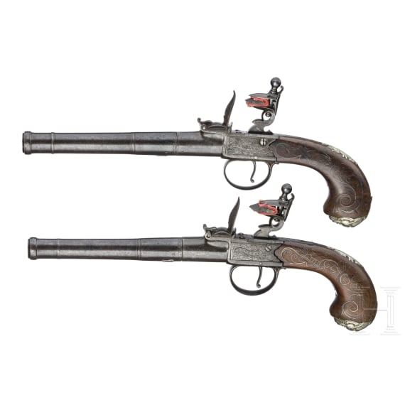 A Pair of Queen Anne flintlock pistols, Brueton in Birmingham, circa 1710/20