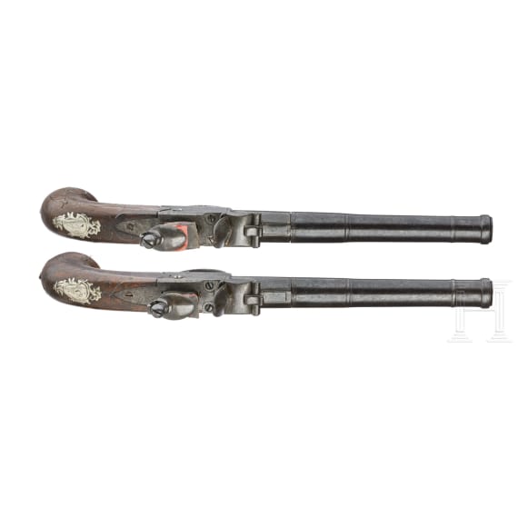 A Pair of Queen Anne flintlock pistols, Brueton in Birmingham, circa 1710/20