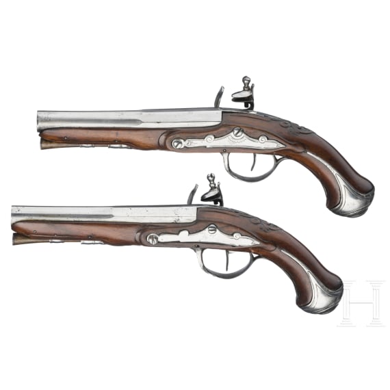 A pair of French flintlock pistols, circa 1780