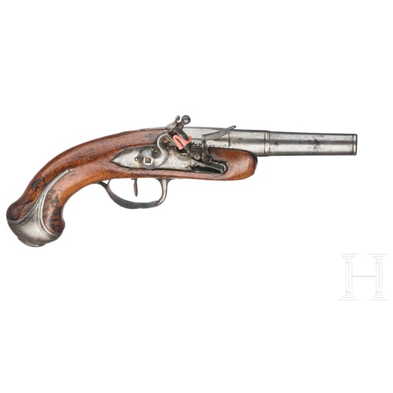An English and a French flintlock traveling pistol, circa 1780