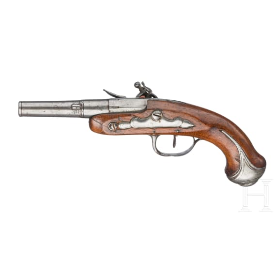 An English and a French flintlock traveling pistol, circa 1780