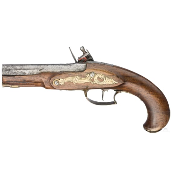 An English and a French flintlock traveling pistol, circa 1780
