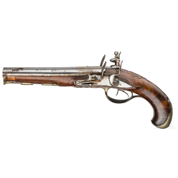 A French pair of double-barrelled flintlock pistols, circa 1800
