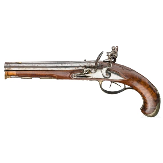 A French pair of double-barrelled flintlock pistols, circa 1800