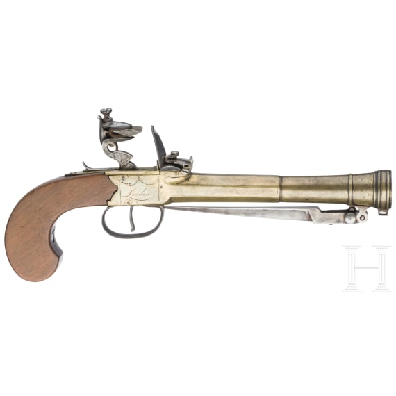 A flintlock shotgun pocket pistol with bayonet, Brimingham, circa 1800