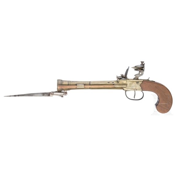 A flintlock shotgun pocket pistol with bayonet, Brimingham, circa 1800