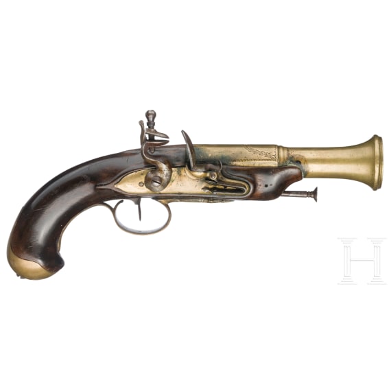 A flintlock blunderbuss pistol with brass barrel, Li&eacute;ge, circa 1800