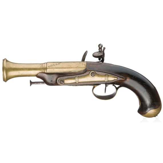 A flintlock blunderbuss pistol with brass barrel, Li&eacute;ge, circa 1800