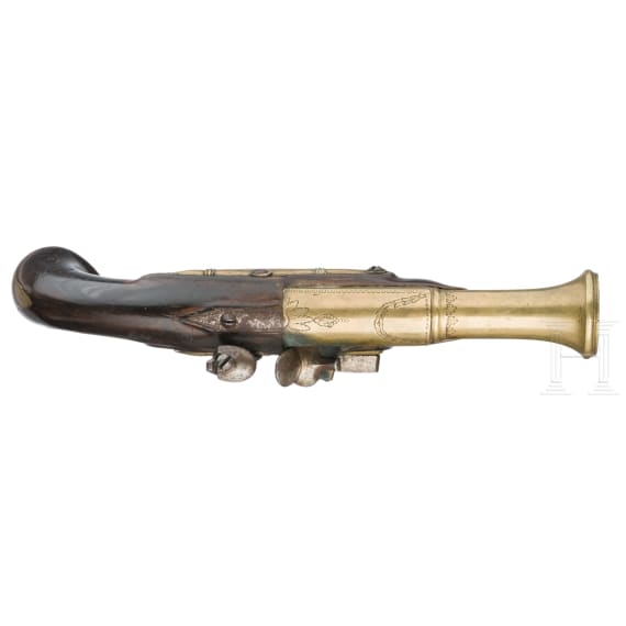 A flintlock blunderbuss pistol with brass barrel, Li&eacute;ge, circa 1800