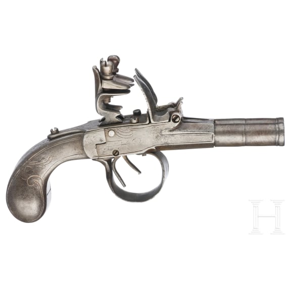 A Flemish double-barreled full metal flintlock pistol, circa 1800