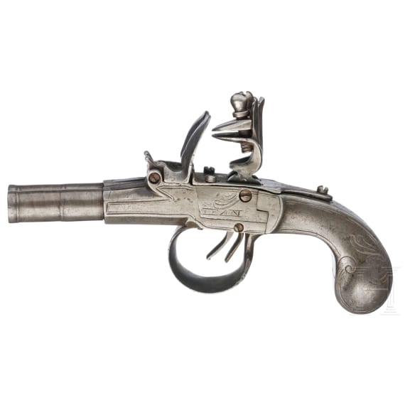 A Flemish double-barreled full metal flintlock pistol, circa 1800