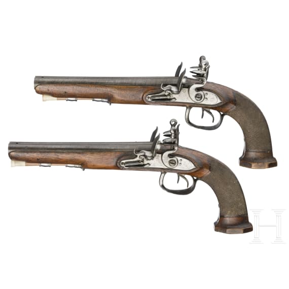 A pair of double-barrelled flintlock pistols, Li&egrave;ge, circa 1810