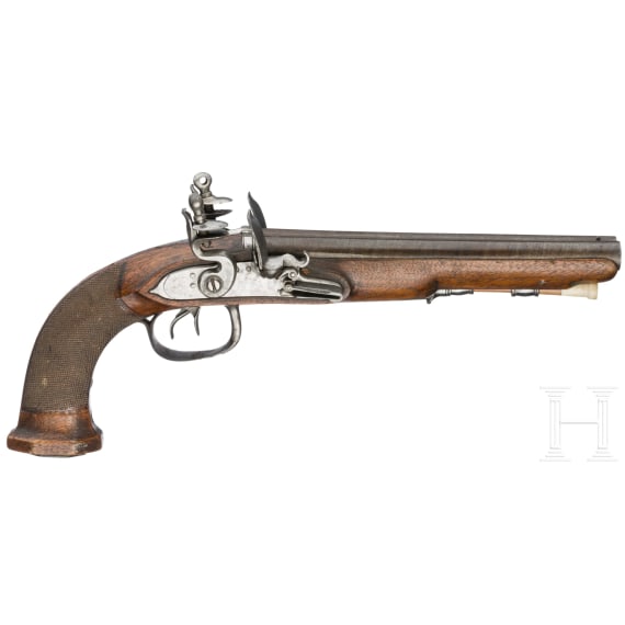 A pair of double-barrelled flintlock pistols, Li&egrave;ge, circa 1810