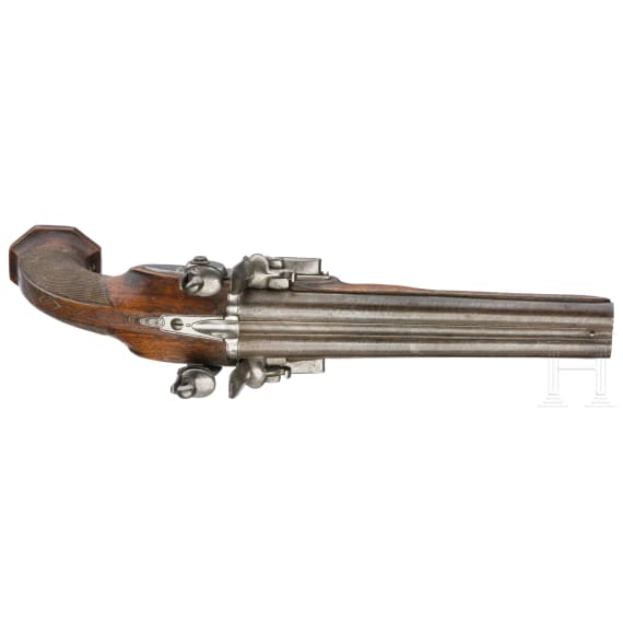 A pair of double-barrelled flintlock pistols, Li&egrave;ge, circa 1810